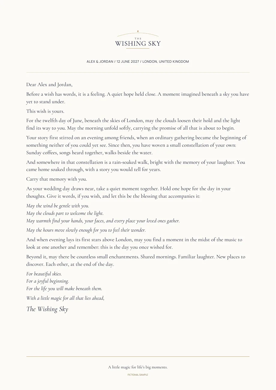 Fictional sample personal wish letter