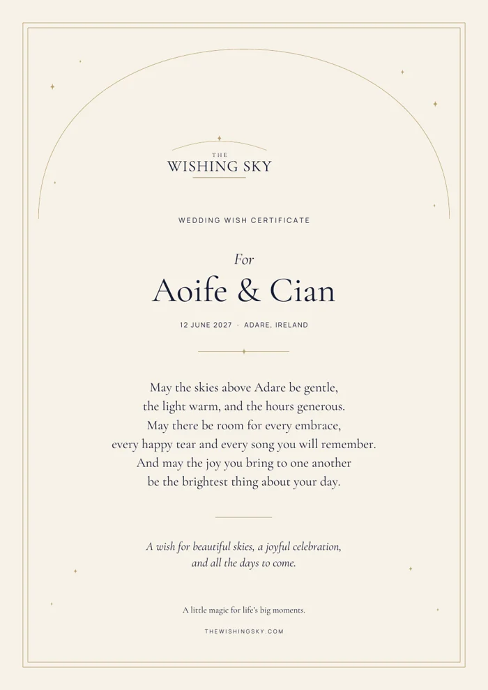 Aoife and Cian’s Wedding Wish Certificate