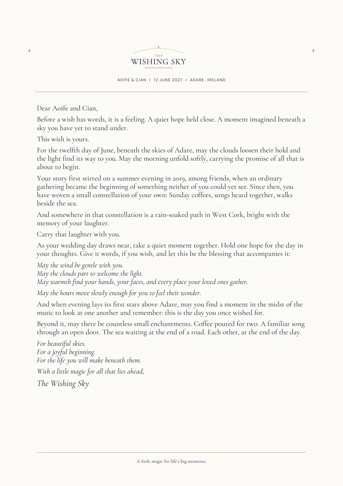 Aoife and Cian’s Personal Wish Letter