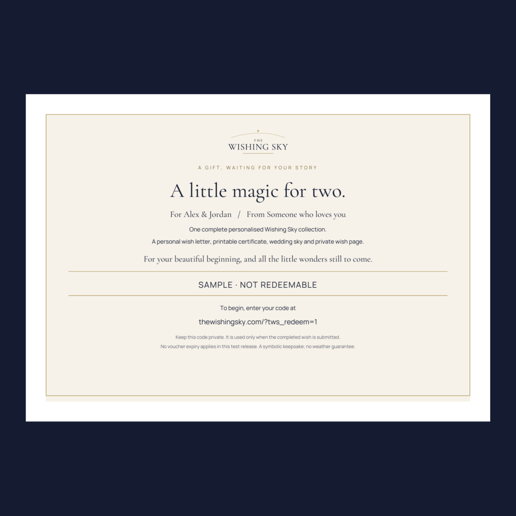 Wedding Wish Gift Voucher — illustrative sample
